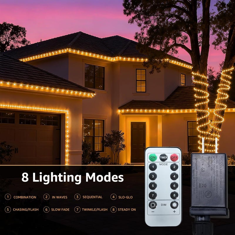 FUYO LED Rope Light with Remote 8 Modes Strip Lights with Timer & Memory 5.5mm Large Diameter Twinkle Lights for Wedding Garden Christmas Halloween Bedroom Patio Decorations (100ft, Warm White) - Image 2